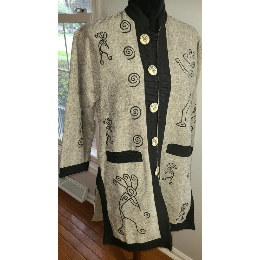Venus Imports Piper w Flute Jacket Size X-Small Gray‎ 100% Cotton Artsy Buttons